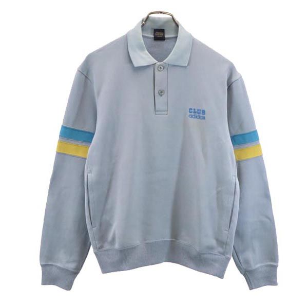 adidas アディダス 70s 80s ヴィンテージ デサント製 長袖 ポロシャツ L ブルー系 メンズ
