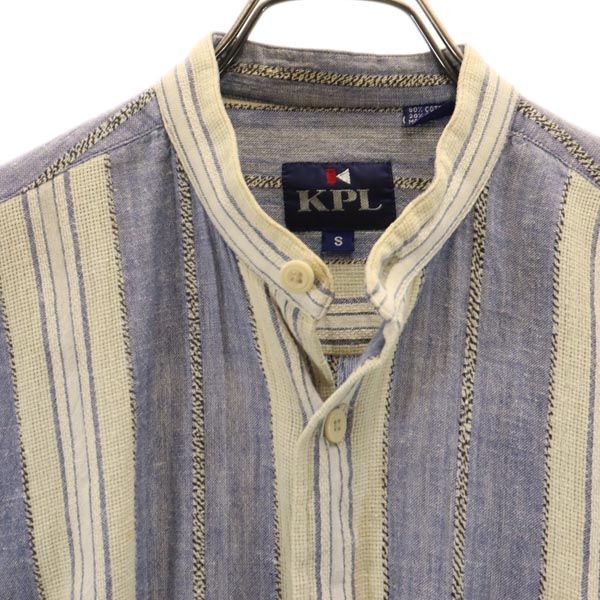 KPL 90s オールド リネンブレンド ストライプ柄 7分袖 シャツ S ネイビー系 メンズ