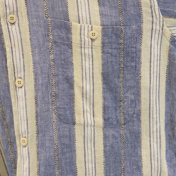KPL 90s オールド リネンブレンド ストライプ柄 7分袖 シャツ S ネイビー系 メンズ