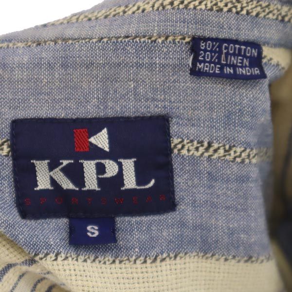 KPL 90s オールド リネンブレンド ストライプ柄 7分袖 シャツ S ネイビー系 メンズ