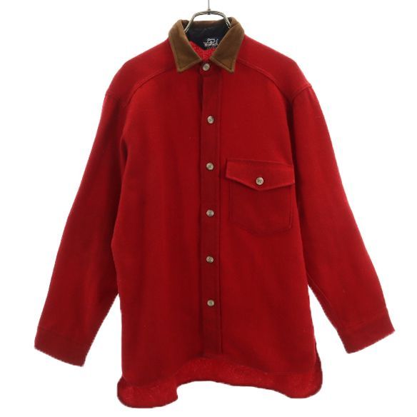 WOOLRICH ウールリッチ 80s USA製 ウール 長袖 シャツ 赤 エルボーパッチ メンズ