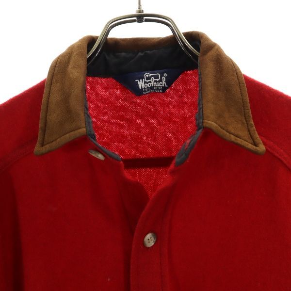 WOOLRICH ウールリッチ 80s USA製 ウール 長袖 シャツ 赤 エルボーパッチ メンズ