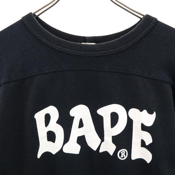 ベイプ 日本製 プリント 7分袖 Tシャツ M ブラック系 BAPE メンズ