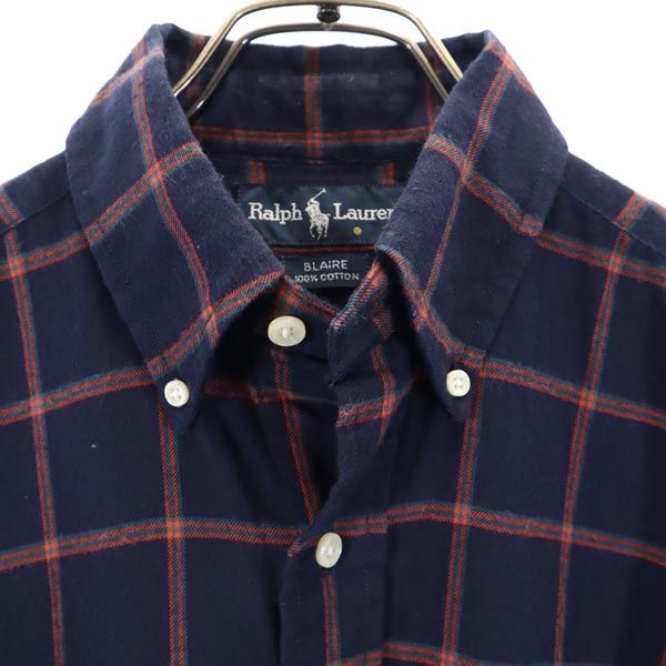 ラルフローレン 90s オールド チェック 長袖 ボタンダウンシャツ S ネイビー RALPH LAUREN メンズ