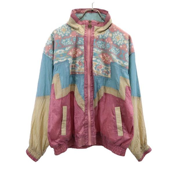ACTIVE STUFF アクティブスタッフ 90s オールド フリース切替 ナイロンジャケット XL 水色×ピンク×ベージュ ジャンパー メンズ