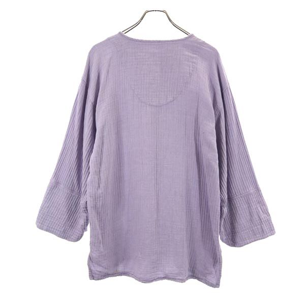 ヘリンボーン 長袖 ノーカラーシャツ パープル メンズ