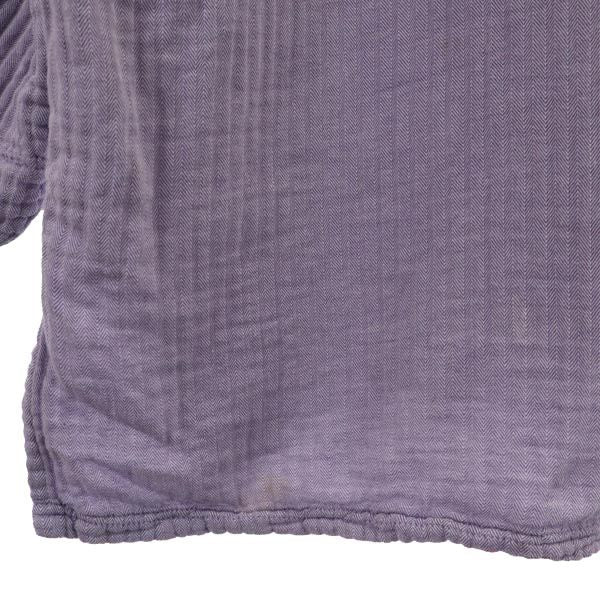 ヘリンボーン 長袖 ノーカラーシャツ パープル メンズ