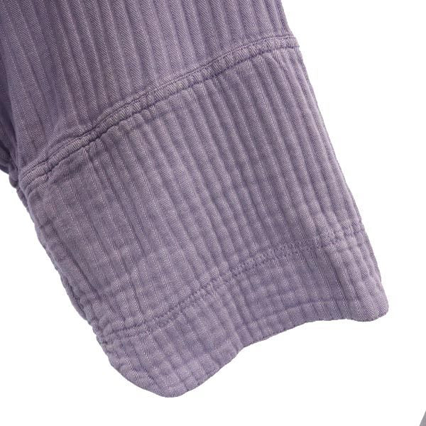 ヘリンボーン 長袖 ノーカラーシャツ パープル メンズ