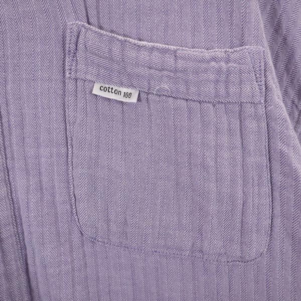 ヘリンボーン 長袖 ノーカラーシャツ パープル メンズ