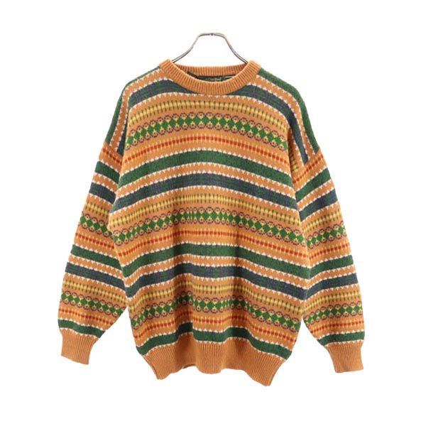 Old River オールドリバー 90s オールド 総柄 長袖 ニット XXL オレンジ系 ビッグサイズ セーター メンズ