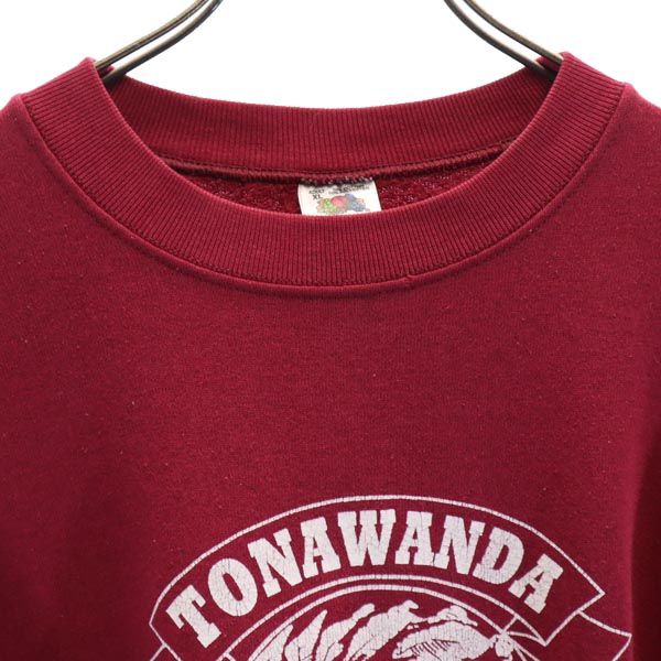 FRUIT OF THE LOOM フルーツオブザルーム 90s オールド USA製 プリント 長袖 スウェット トレーナー XL ボルドー系 裏起毛 メンズ