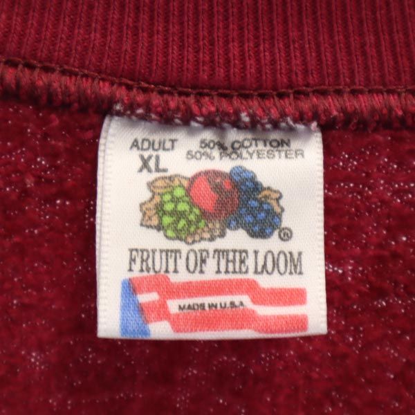 FRUIT OF THE LOOM フルーツオブザルーム 90s オールド USA製 プリント 長袖 スウェット トレーナー XL ボルドー系 裏起毛 メンズ