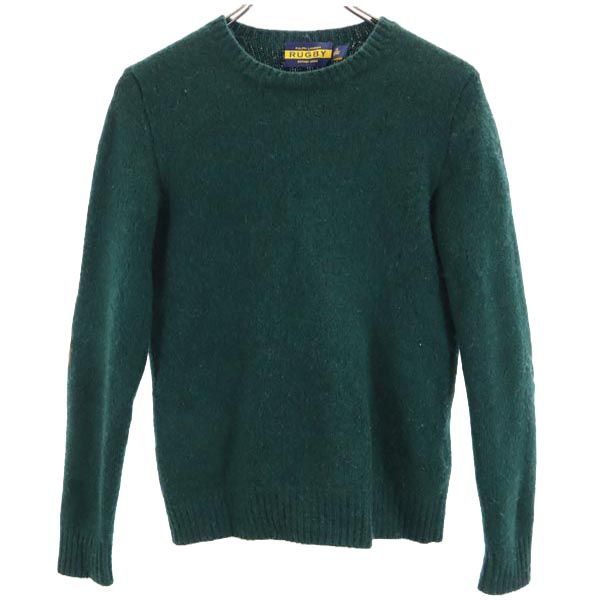 RALPH LAUREN RUGBY ラルフローレンラグビー 長袖 羊革パッチ ニット XS グリーン セーター メンズ