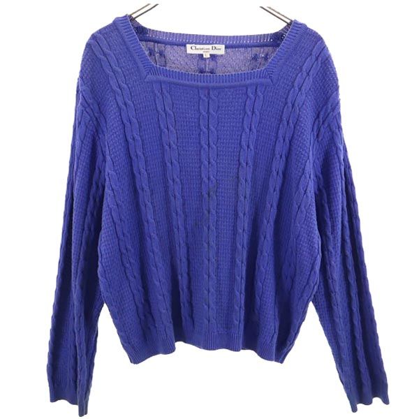Christian Dior SPORTS クリスチャンディオール スポーツ 長袖 スクエアネック ケーブル ニット L 青系 セーター レディース
