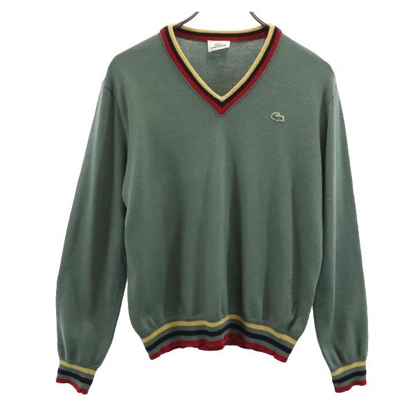 LACOSTE ラコステ ウールブレンド 長袖 Vネック ニット 3 グリーン系 セーター メンズ