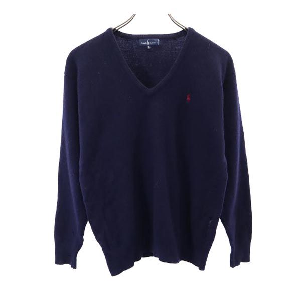 RALPH LAUREN ラルフローレン ウール 長袖 Vネック ニット L ネイビー系 セーター レディース