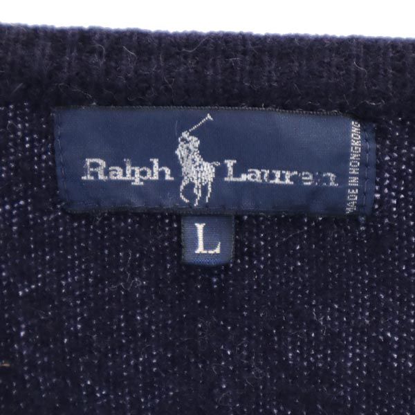 RALPH LAUREN ラルフローレン ウール 長袖 Vネック ニット L ネイビー系 セーター レディース