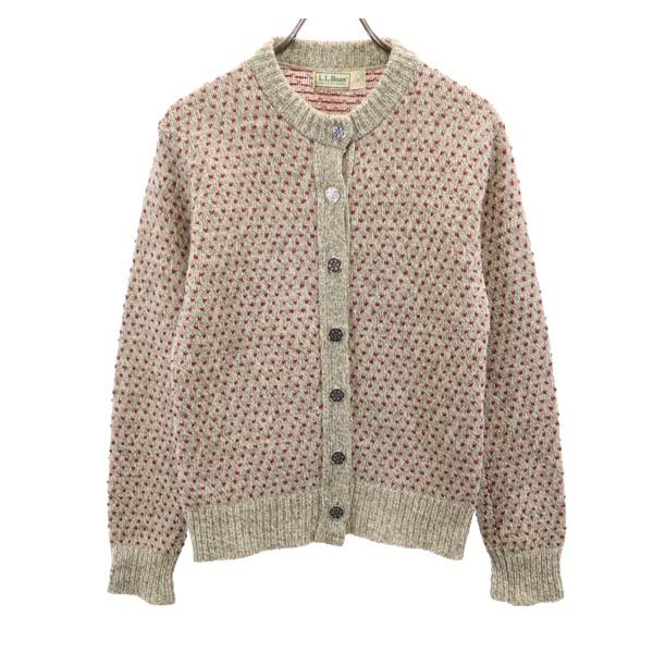 L.L.Bean エルエルビーン 80s ヴィンテージ ウールブレンド 総柄 長袖 ニット カーディガン M グレー系 レディース