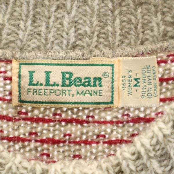L.L.Bean エルエルビーン 80s ヴィンテージ ウールブレンド 総柄 長袖 ニット カーディガン M グレー系 レディース