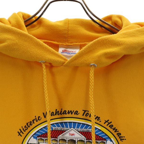 ヘインズ Dole プリント 長袖 スウェットパーカー L イエロー Hanes 裏起毛 メンズ