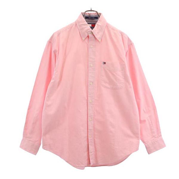 TOMMY HILFIGER トミーヒルフィガー 90s オールド 長袖 ボタンダウンシャツ S ピンク 刺繍 メンズ