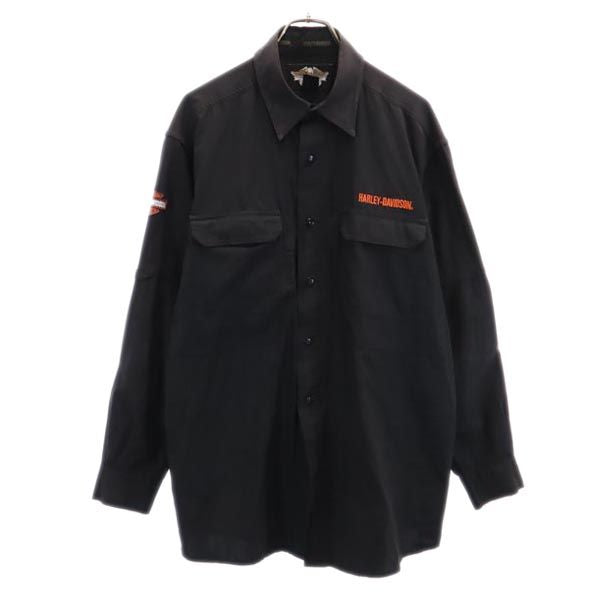 HARLEY DAVIDSON ハーレーダビッドソン 長袖 シャツ L ブラック 刺繍 メンズ