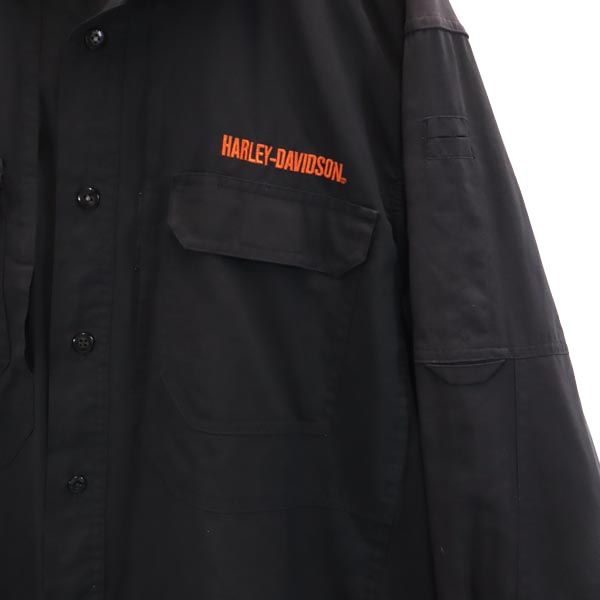 HARLEY DAVIDSON ハーレーダビッドソン 長袖 シャツ L ブラック 刺繍 メンズ