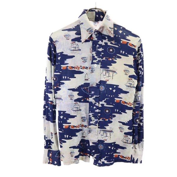 New Uinessa 70s ヴィンテージ 台湾製 総柄 長袖 シャツ M メンズ