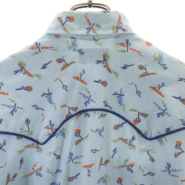 Levi's リーバイス 70s ヴィンテージ USA製 総柄 長袖 ウエスタンシャツ L ブルー系 メンズ