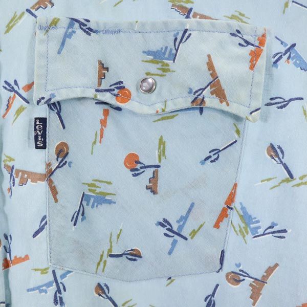 Levi's リーバイス 70s ヴィンテージ USA製 総柄 長袖 ウエスタンシャツ L ブルー系 メンズ