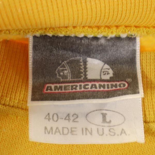 AMERICANINO アメリカニーノ 90s オールド USA製 プリント 長袖 スウェット トレーナー L(40-42) イエロー エドウィン 裏起毛 メンズ