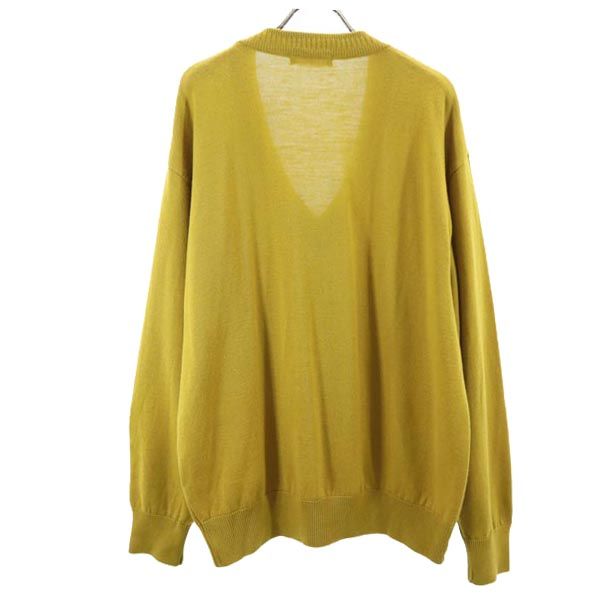 LANCEL ランセル 日本製 ウール 長袖 Vネック ニット L イエロー系 セーター メンズ