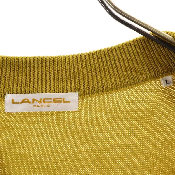 LANCEL ランセル 日本製 ウール 長袖 Vネック ニット L イエロー系 セーター メンズ