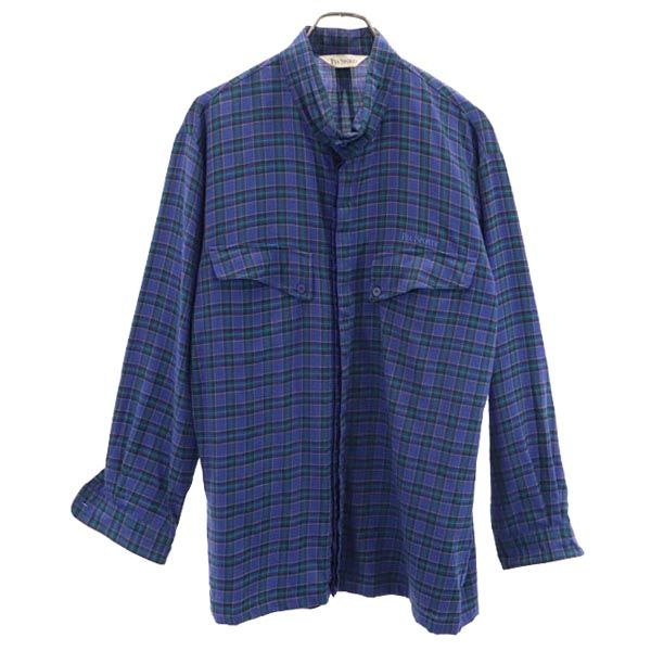 PIA SPORTS ピアスポーツ ウール チェック 長袖 ノーカラーシャツ ? ブルー系 メンズ