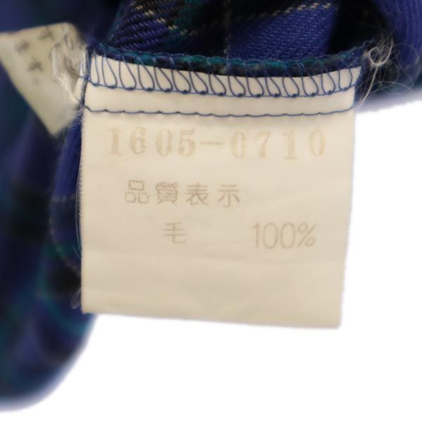 PIA SPORTS ピアスポーツ ウール チェック 長袖 ノーカラーシャツ ? ブルー系 メンズ