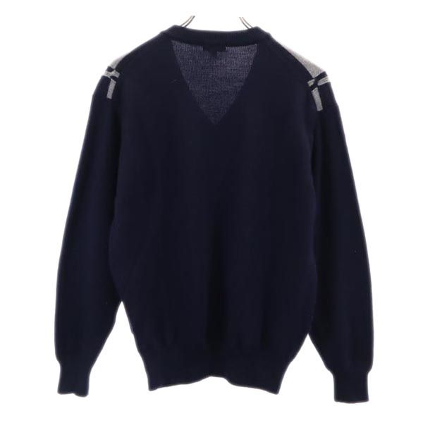 ダックス チェック 長袖 Vネック ニットコート M ネイビー DAKS セーター メンズ