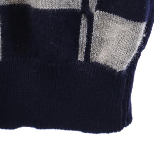 DAKS ダックス チェック 長袖 Vネック ニットコート M ネイビー セーター メンズ
