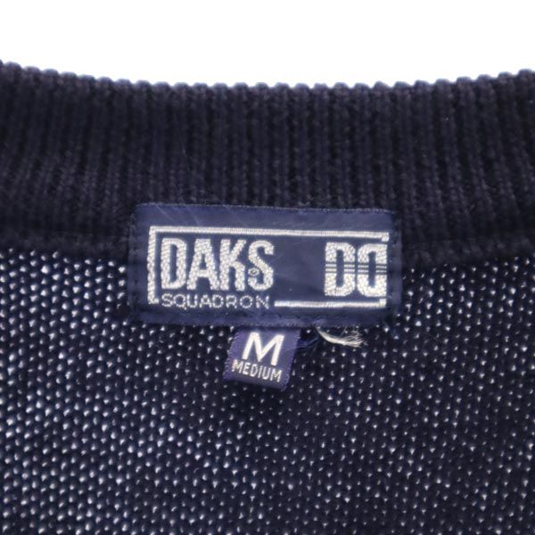 DAKS ダックス チェック 長袖 Vネック ニットコート M ネイビー セーター メンズ