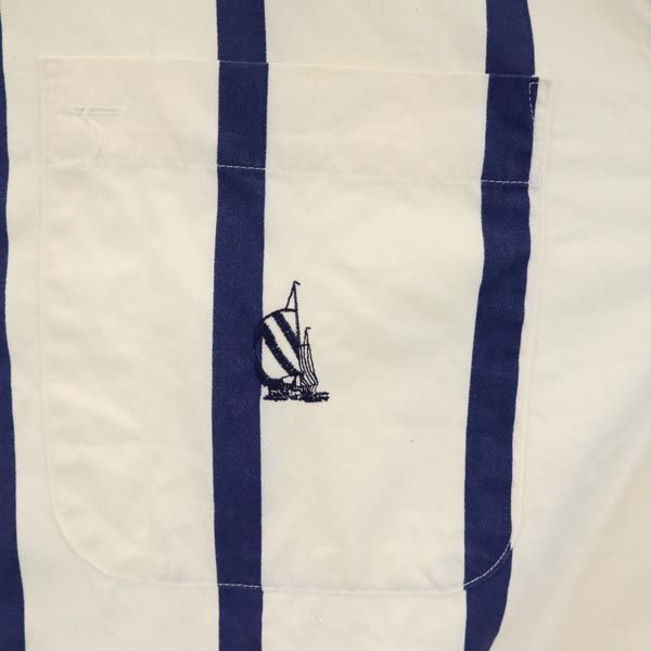 NAUTICA ノーティカ 90s オールド 日本製 スプライト柄 長袖 ボタンダウンシャツ L ホワイト×ネイビー メンズ