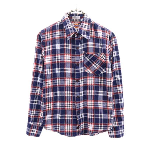 ディッキーズ 80s ヴィンテージ USA製 チェック柄 長袖 ネルシャツ L ネイビー系 Dickies レディース