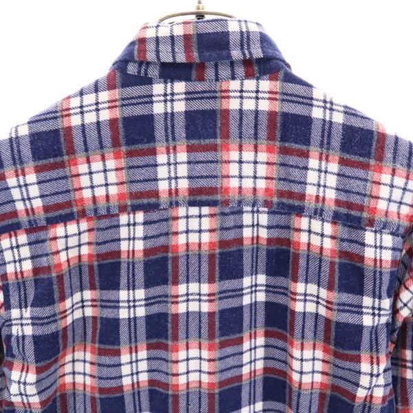 ディッキーズ 80s ヴィンテージ USA製 チェック柄 長袖 ネルシャツ L ネイビー系 Dickies レディース