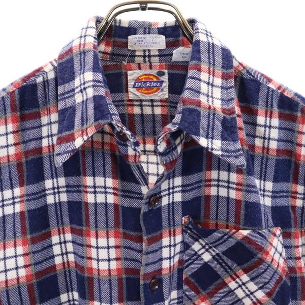 ディッキーズ 80s ヴィンテージ USA製 チェック柄 長袖 ネルシャツ L ネイビー系 Dickies レディース
