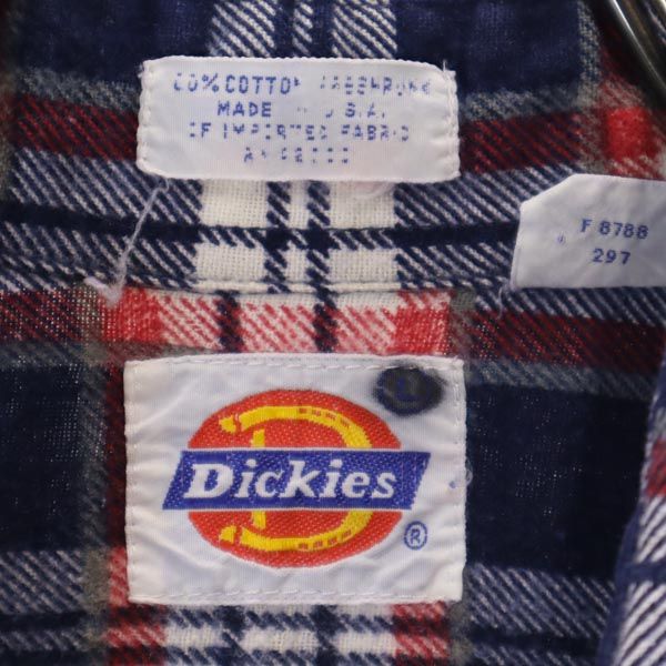 ディッキーズ 80s ヴィンテージ USA製 チェック柄 長袖 ネルシャツ L ネイビー系 Dickies レディース