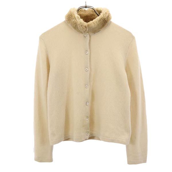 PAUL STUART ポールスチュアート 三陽商会 長袖 リアルファー カーディガン M ベージュ レディース