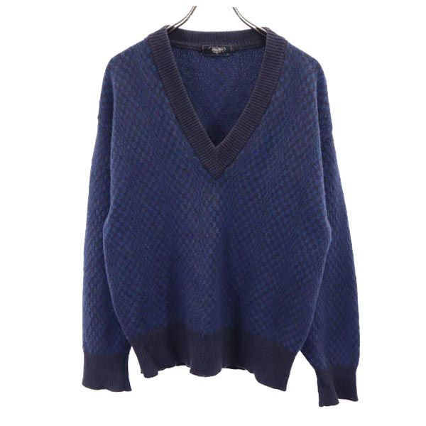 MINGLART カシミヤ 総柄 Vネック 長袖 Vネック ニット M ネイビー MINGLART セーター メンズ