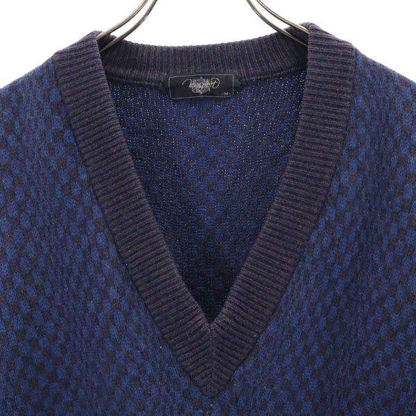 MINGLART カシミヤ 総柄 Vネック 長袖 Vネック ニット M ネイビー MINGLART セーター メンズ