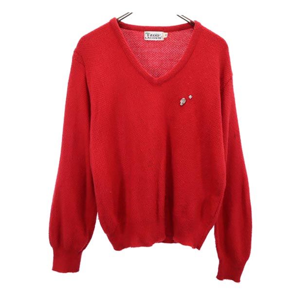 IZOD LACOSTE アイゾッドラコステ 70s USA製 ヴィンテージ 糸巻きタグ 長袖 Vネック ニット M レッド セーター メンズ