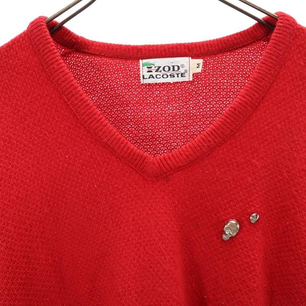 IZOD LACOSTE アイゾッドラコステ 70s USA製 ヴィンテージ 糸巻きタグ 長袖 Vネック ニット M レッド セーター メンズ