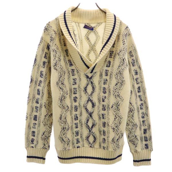 PENDLETON ペンドルトン 70s USA製 ヴィンテージ 長袖 Vネック ニット M ベージュ ケーブル編み セーター レディース