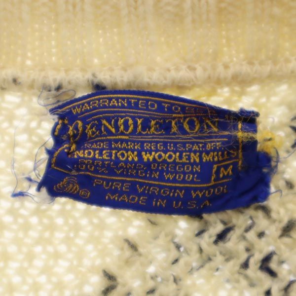 PENDLETON ペンドルトン 70s USA製 ヴィンテージ 長袖 Vネック ニット M ベージュ ケーブル編み セーター レディース